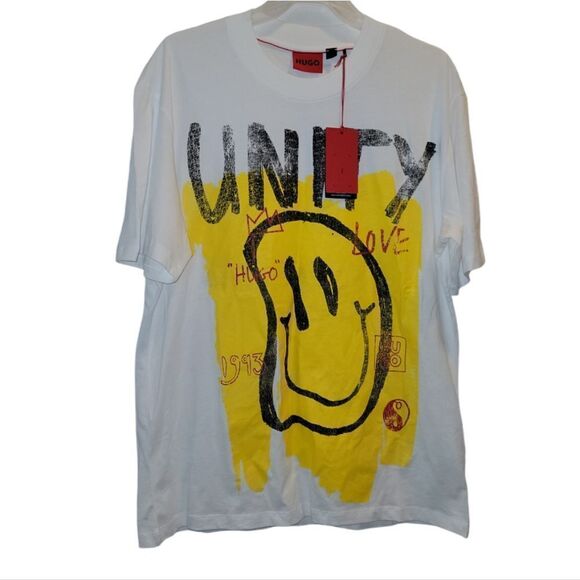 HUGO BOSS UNITY COTTON-JERSEY T-SHIRT WITH DOODLE MOTIFS LARGE NWT - Picture 2 of 9